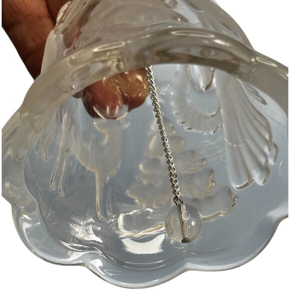 Frosted Glass Bell Ornament Deer & Angel Scene Gold Trim 3.5 Inch - Picture 6 of 6